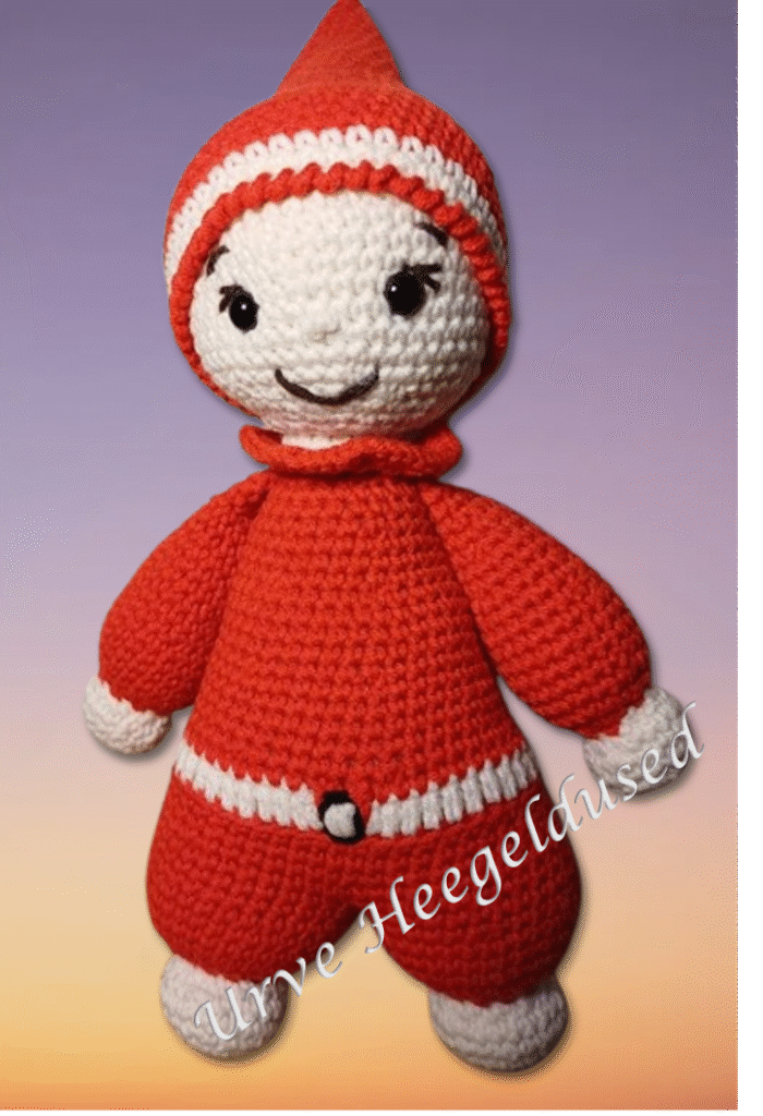 heegeldatud päkapikk, amigurumi, käsitöö kingitus, jõulukingitus, kingitus lapsele, pehme mänguasi